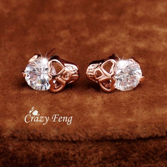 Cubic Zirconia Skull Earrings - Picture 4 of 4
